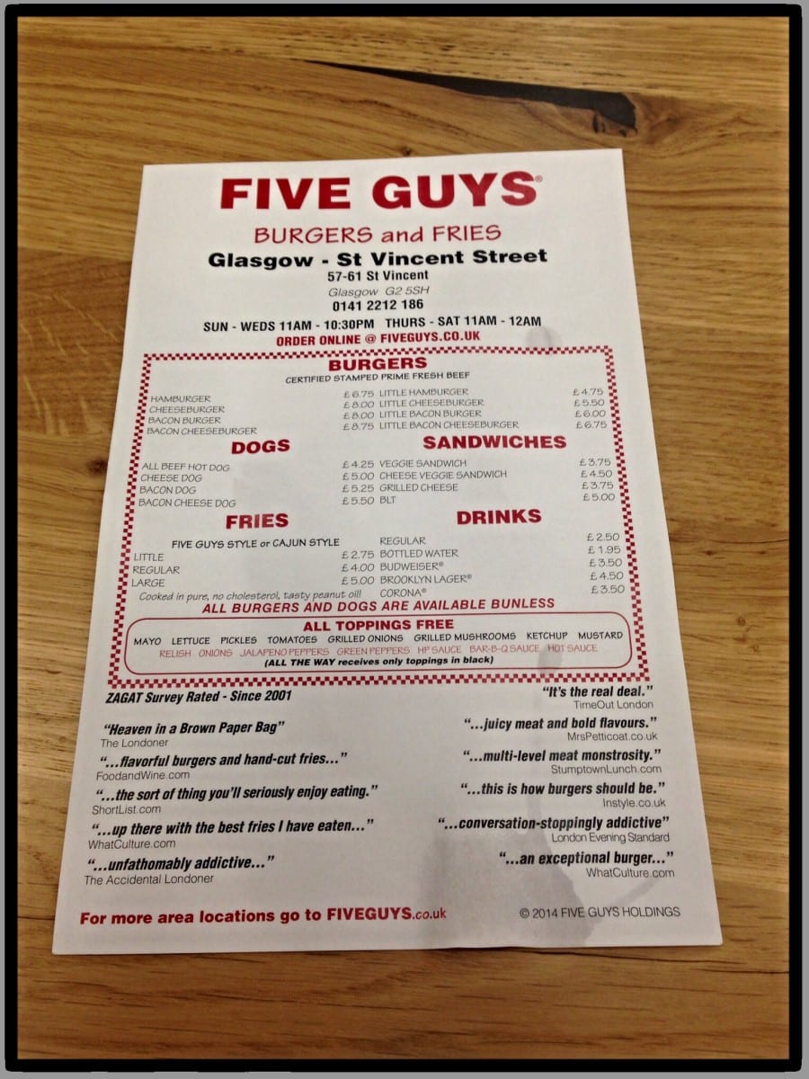 Food Review Five Guys, 57 61 St. Vincent Street, Glasgow • Foodie