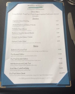 Atholl Arms Dunkeld dinner menu