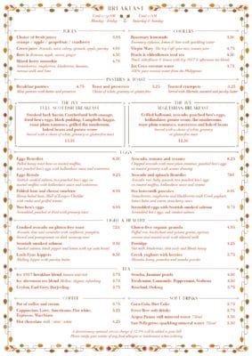 Breakfast Menu the Ivy on the Square Edinburgh