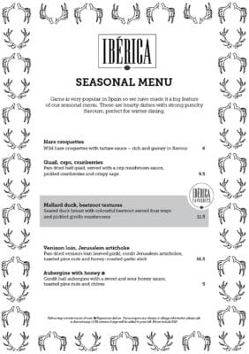 Iberica winter seasonal menu 