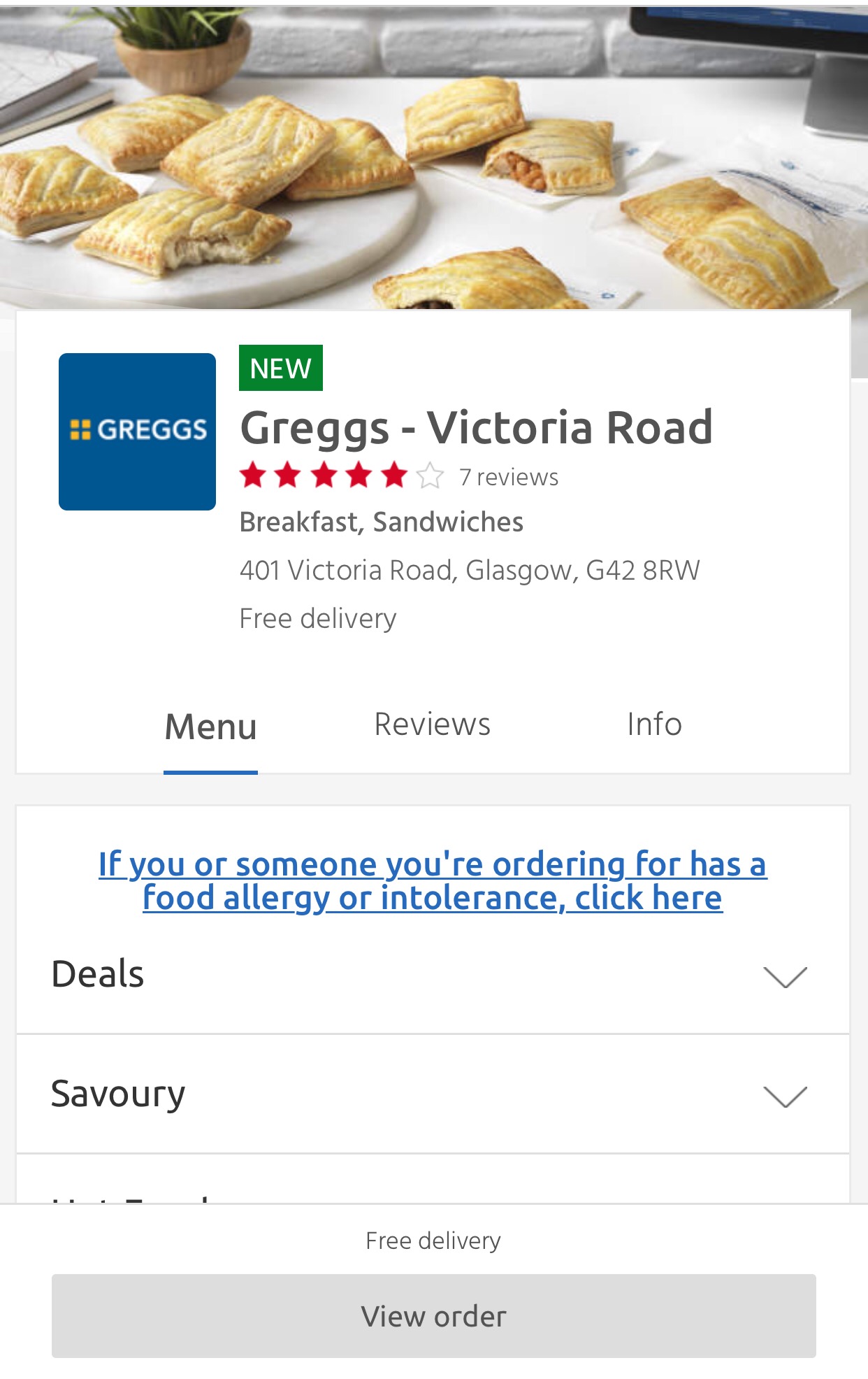 greggs delivery just eat