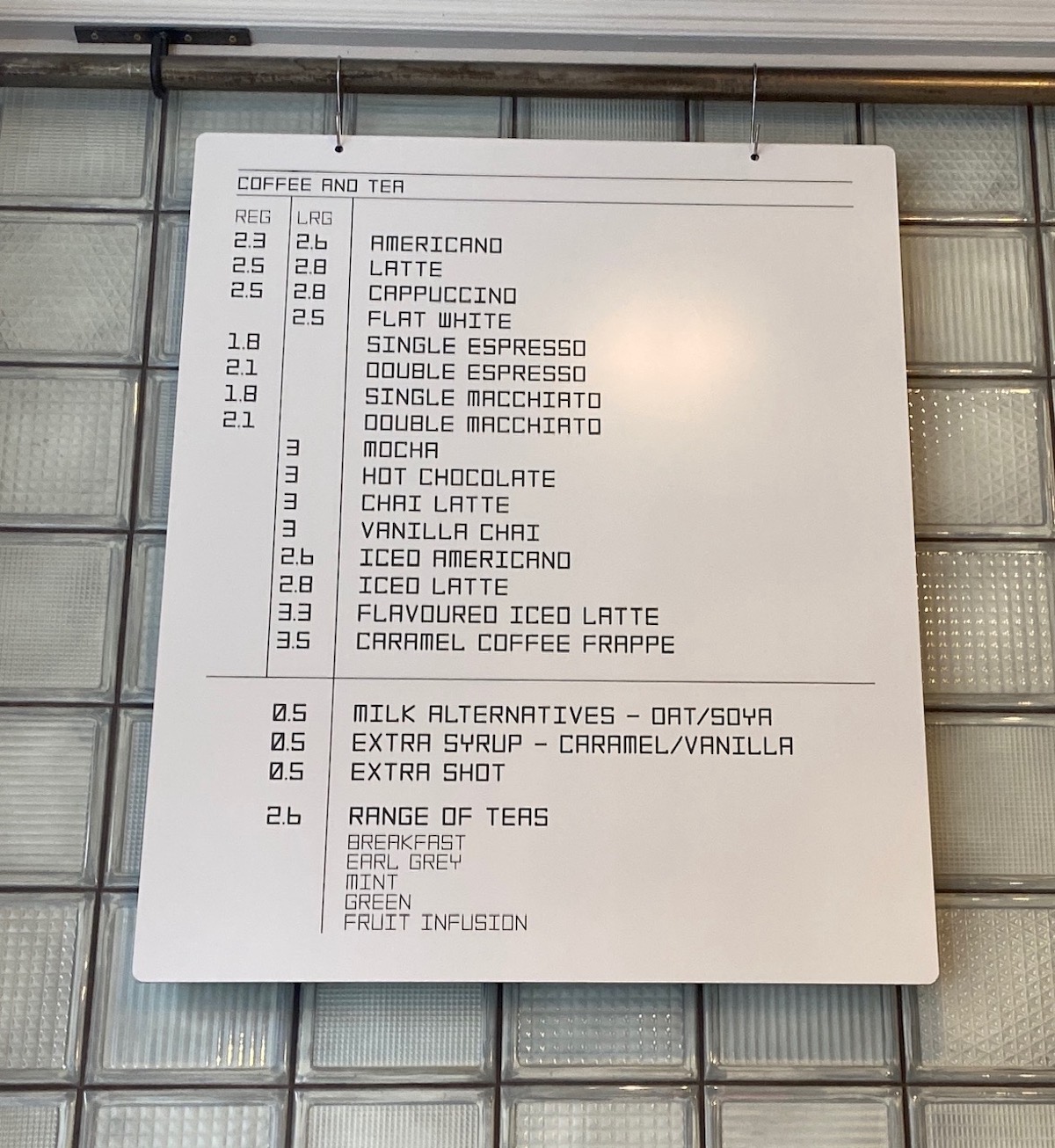 Canteen58 Coffee and Tea menu