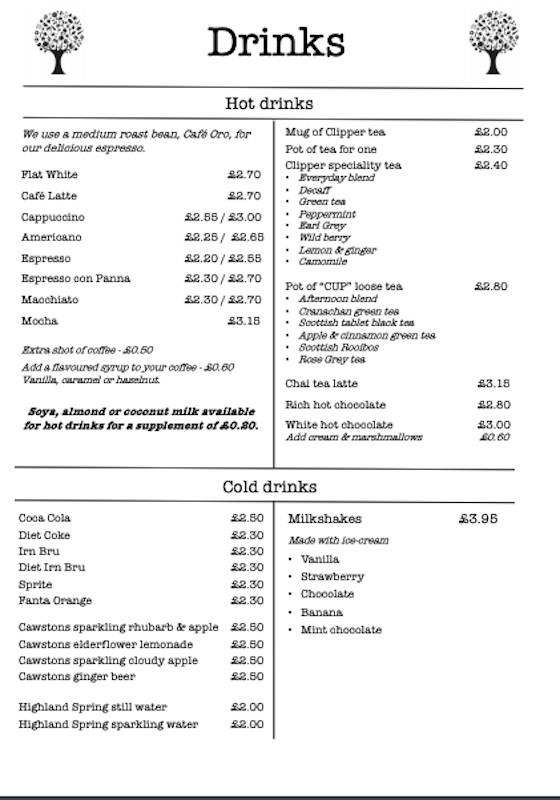 heaven scent milnathort drinks menu