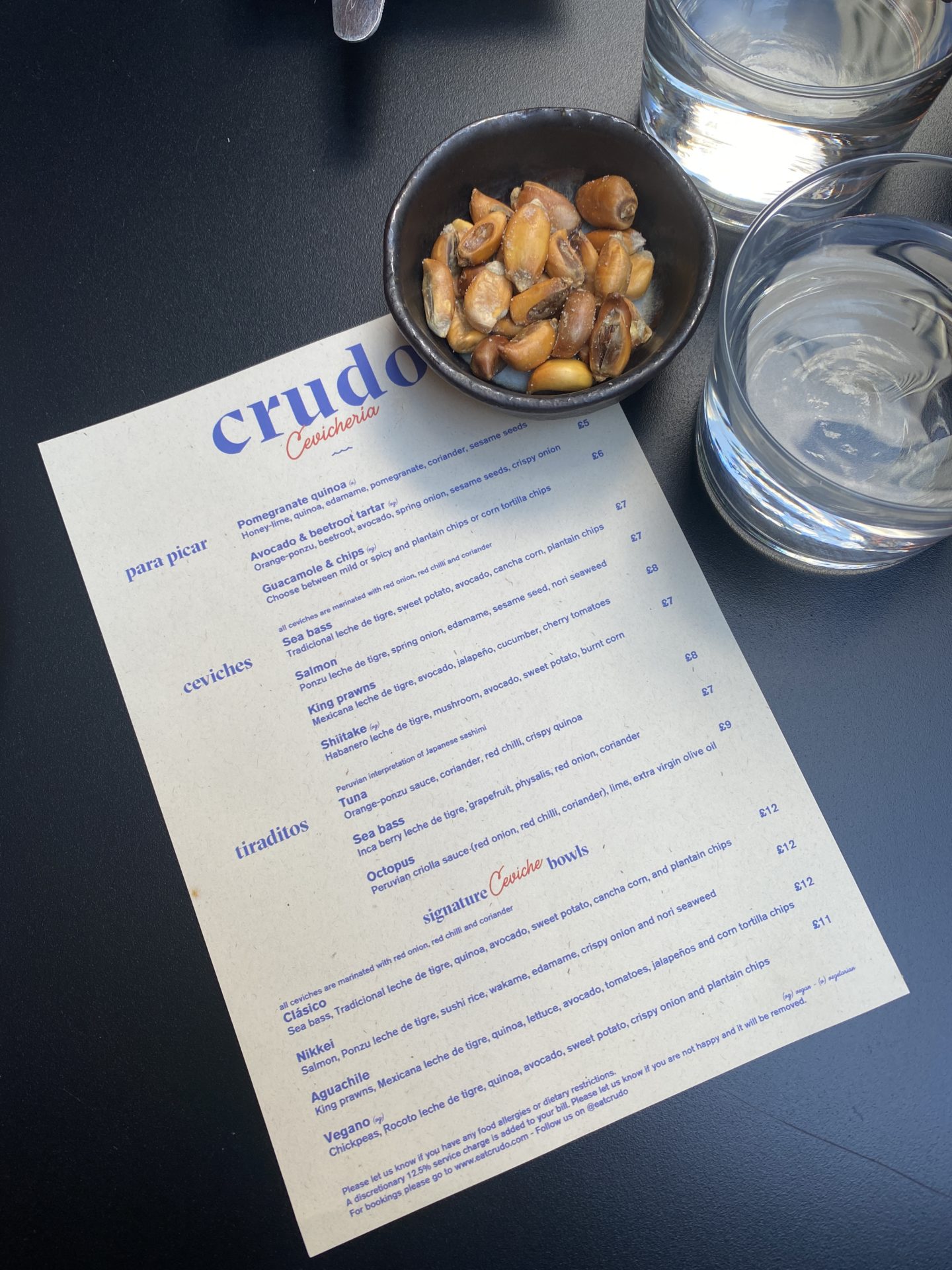 Crudo ceviche menu