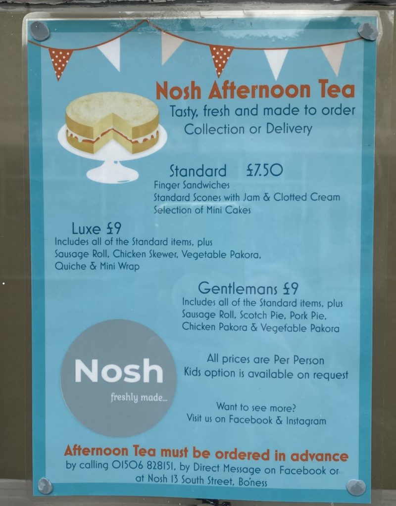 Nosh cafe Bo’ness Afternoon tea