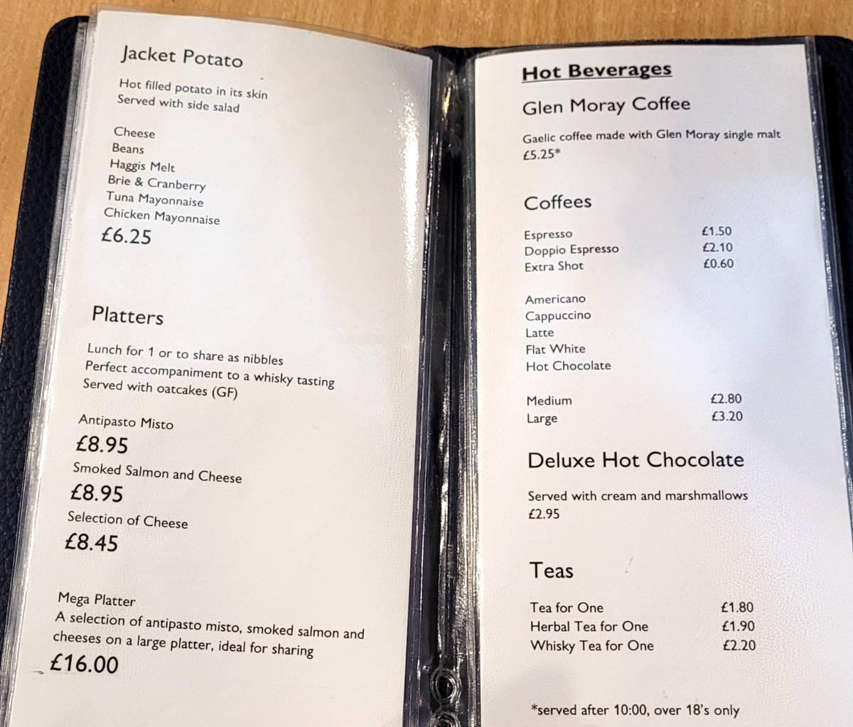 glen moray distillery cafe menu 3