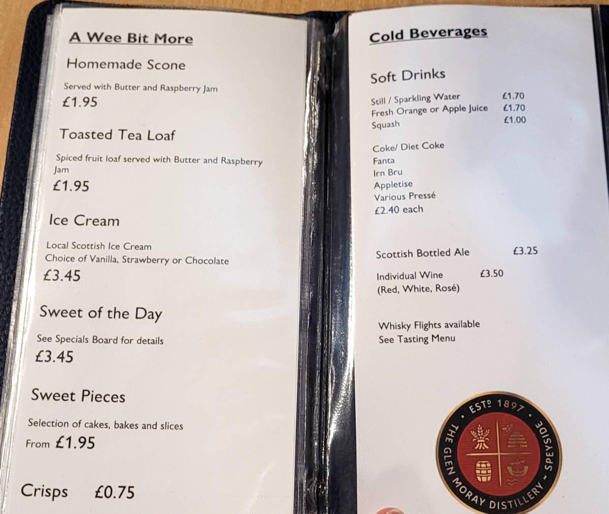 glen moray distillery cafe menu 4