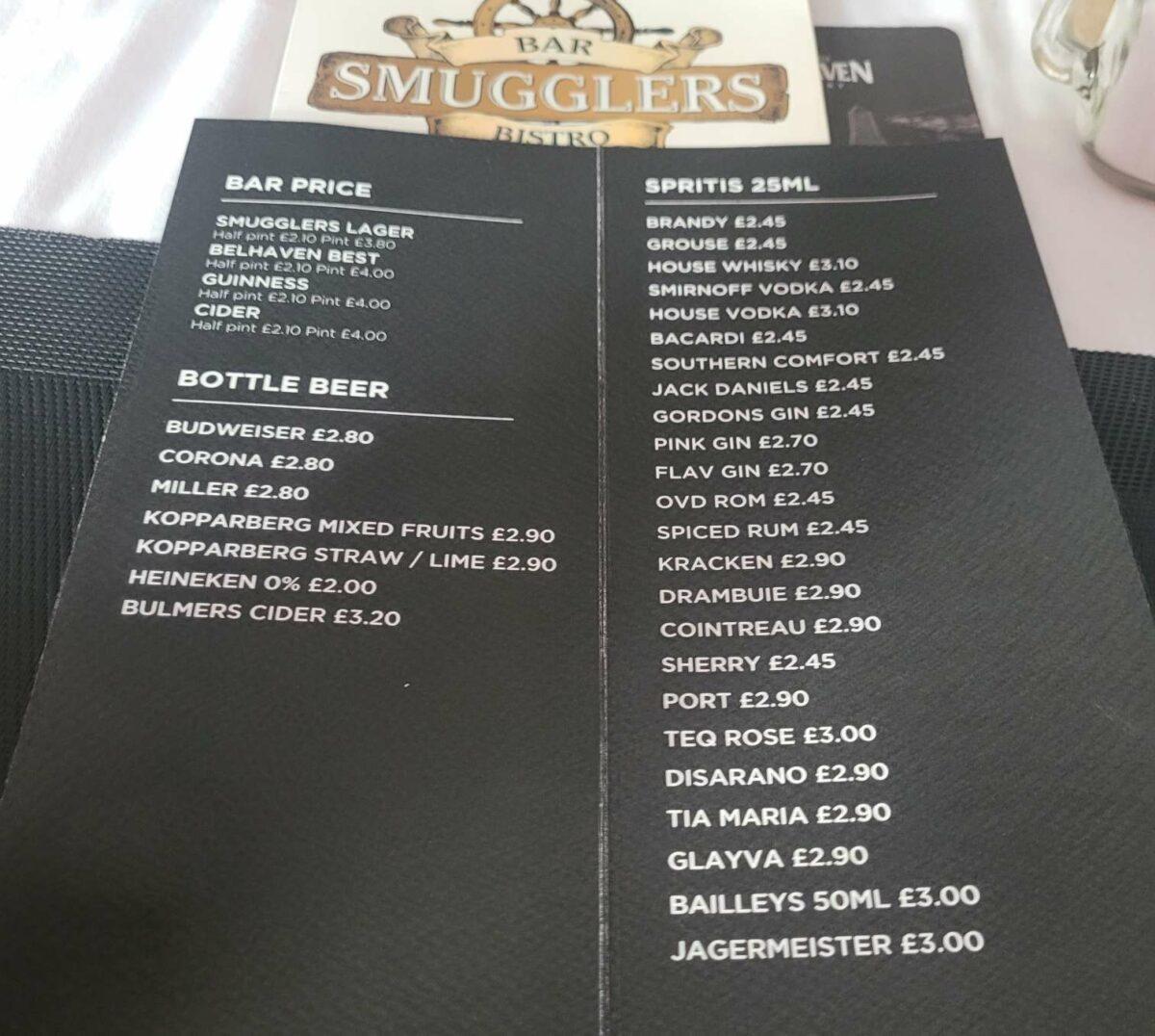 smugglers Tillicoultry drinks menu 