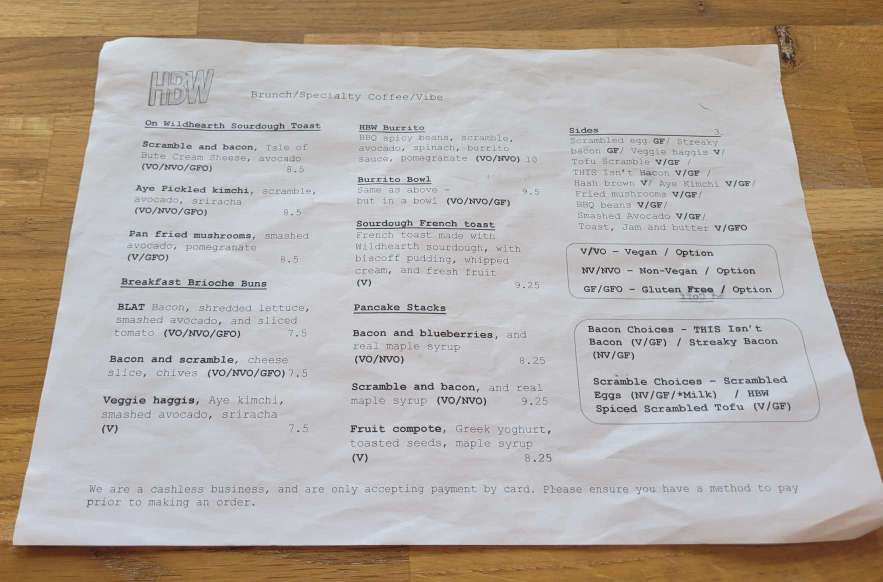 HWB cafe stirling menu