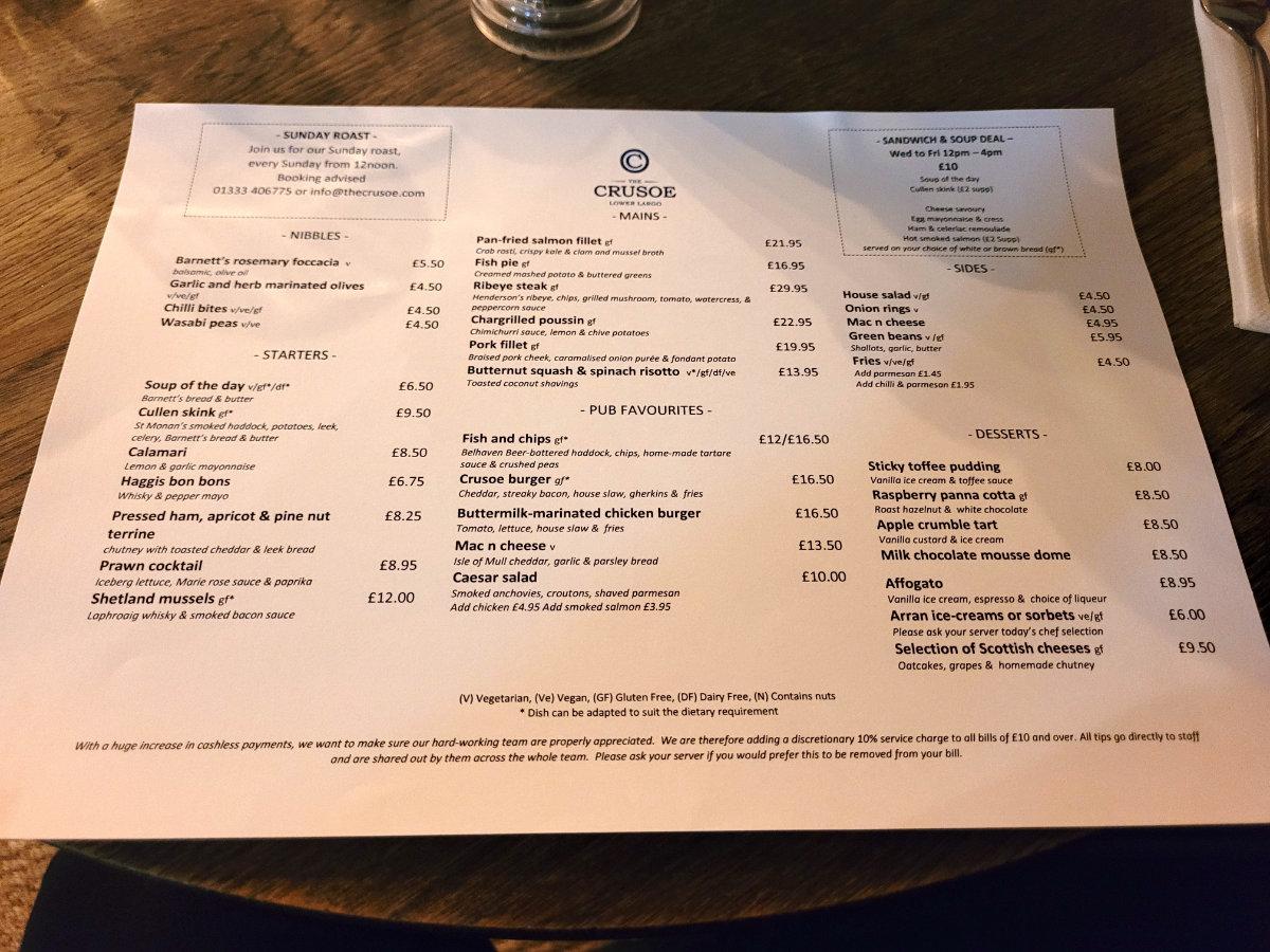 the crusoe lower largo menu