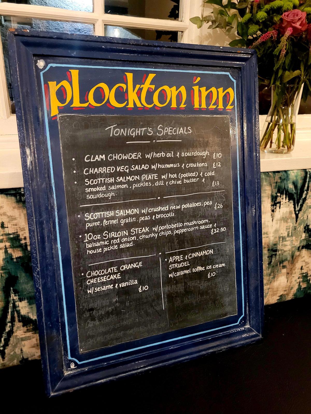 plockton inn specials board food