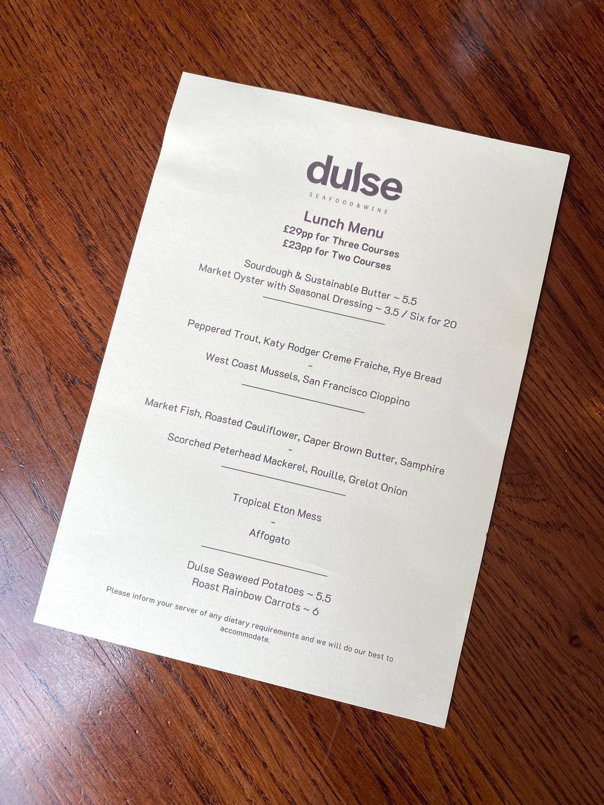 dulse lunch menu