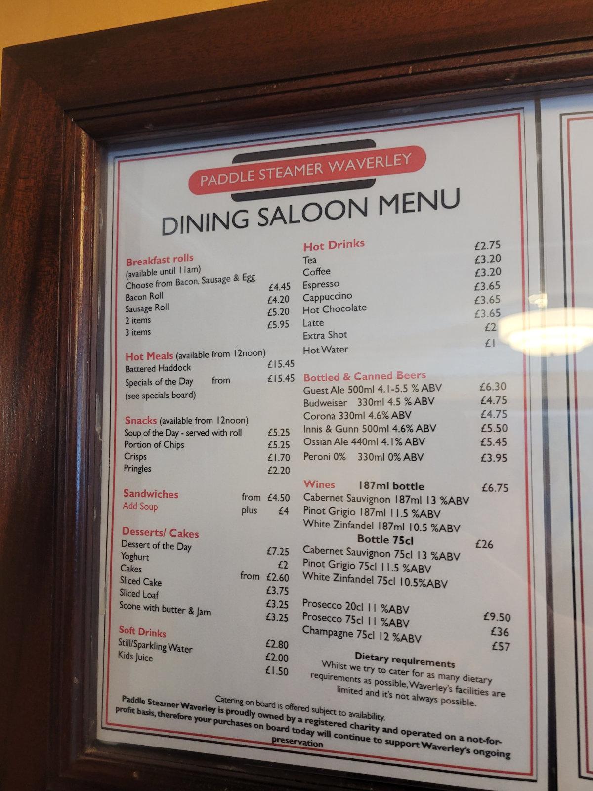 dining saloon menu the waverley