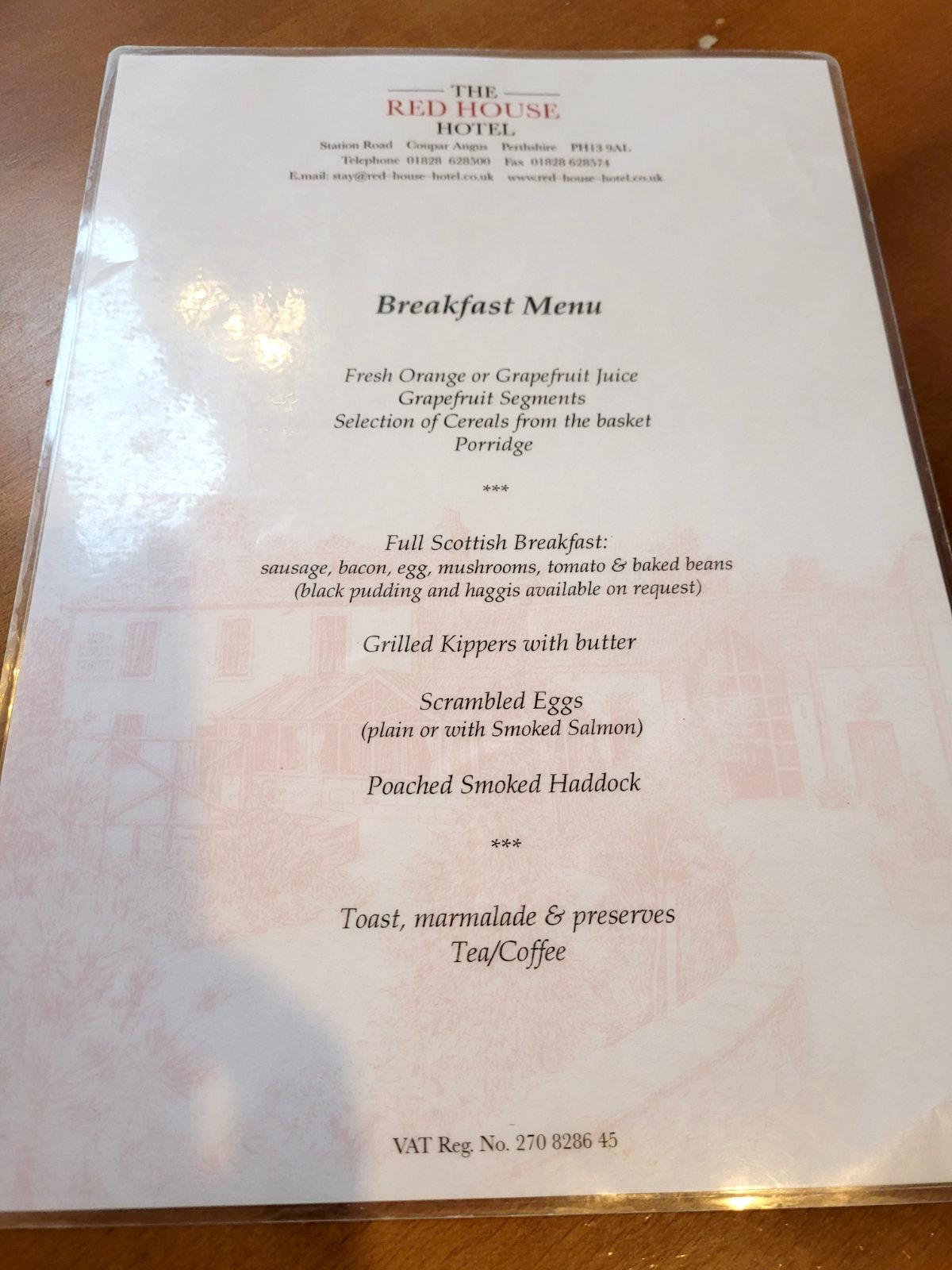 red house coupar angus breakfast menu