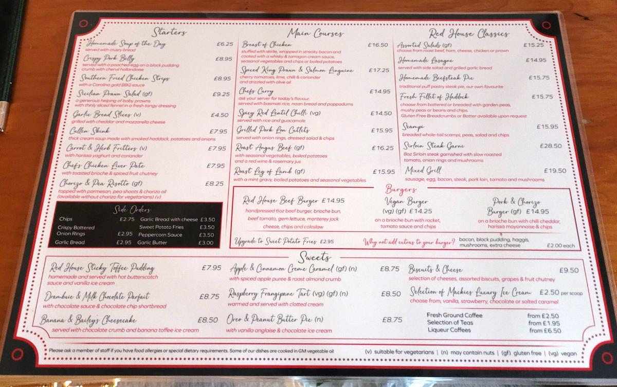 red house coupar angus menu