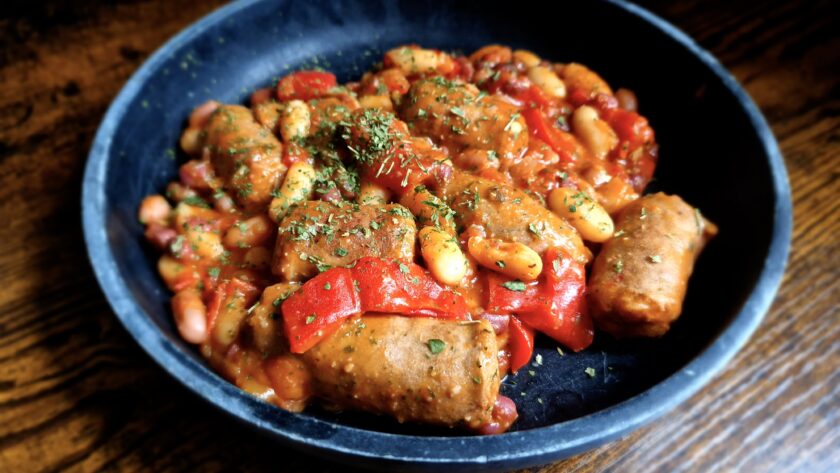 Autumn Stew - Merguez Sausage, tomato and bean stew