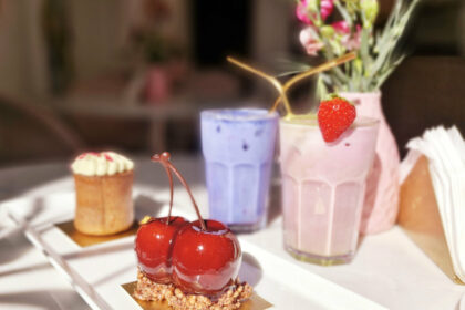 sugarfall patisserie cake and drinks