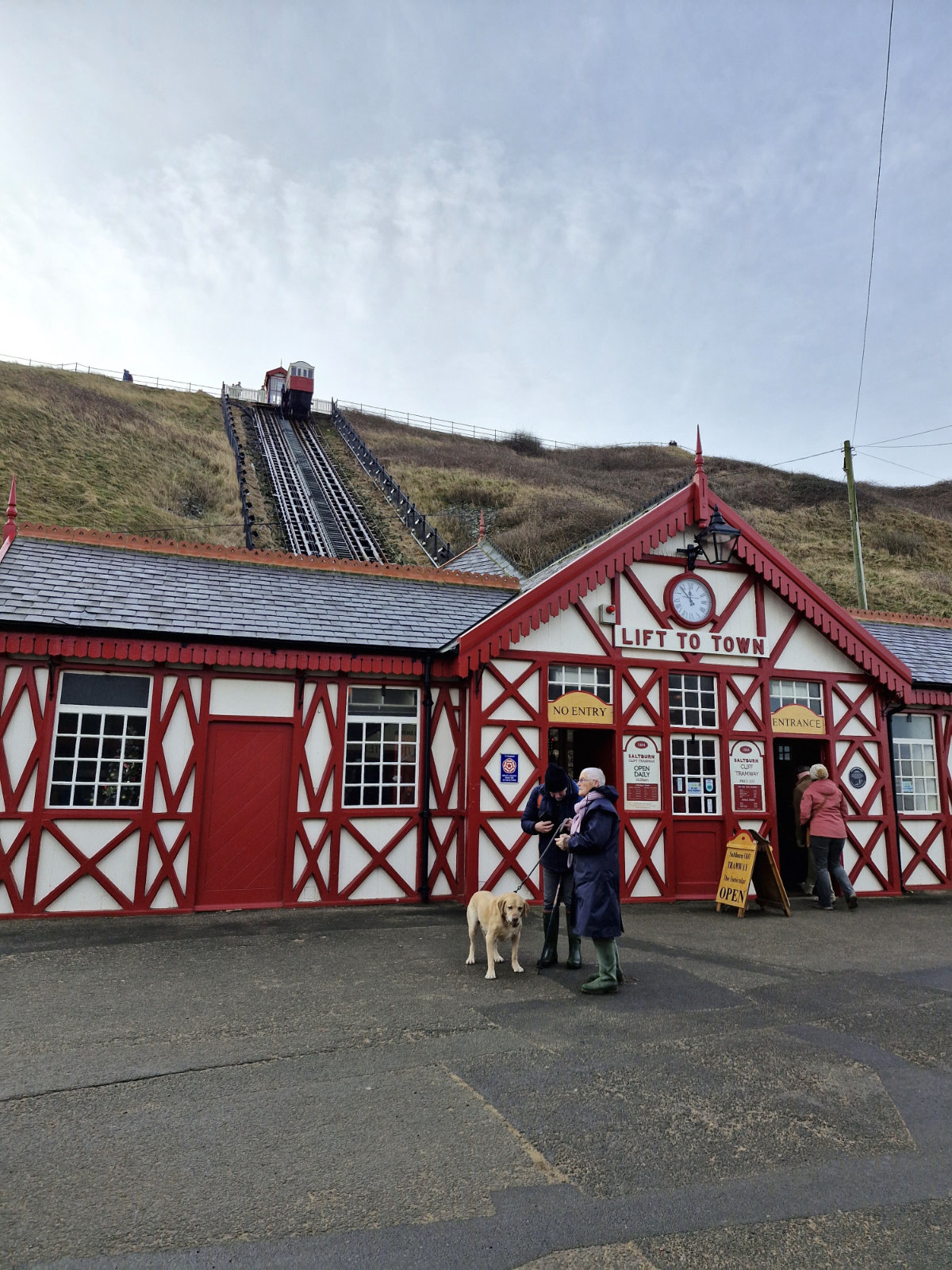 The oldest operating water balance cliff funicular in the United Kingdom looking down