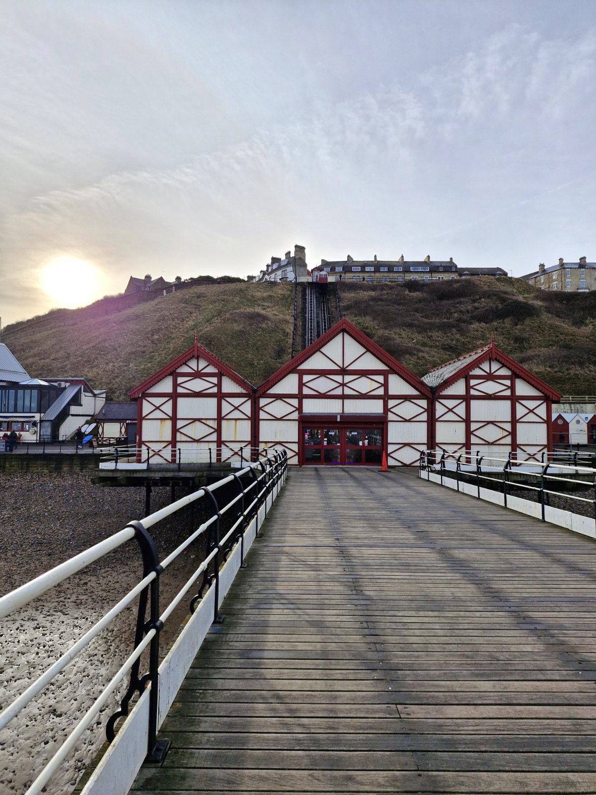 The oldest operating water balance cliff funicular in the United Kingdom looking down