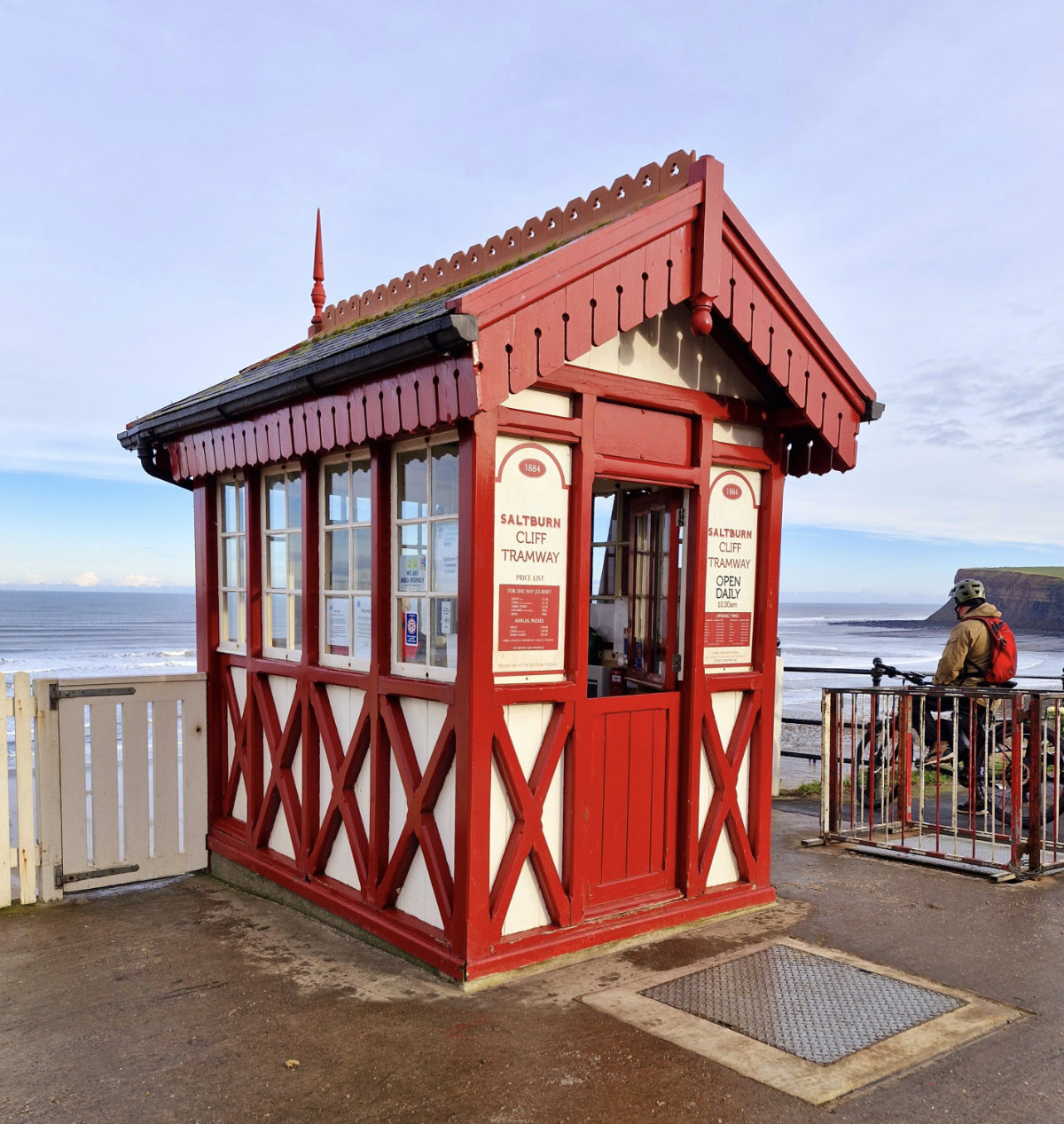 The oldest operating water balance cliff funicular in the United Kingdom looking down